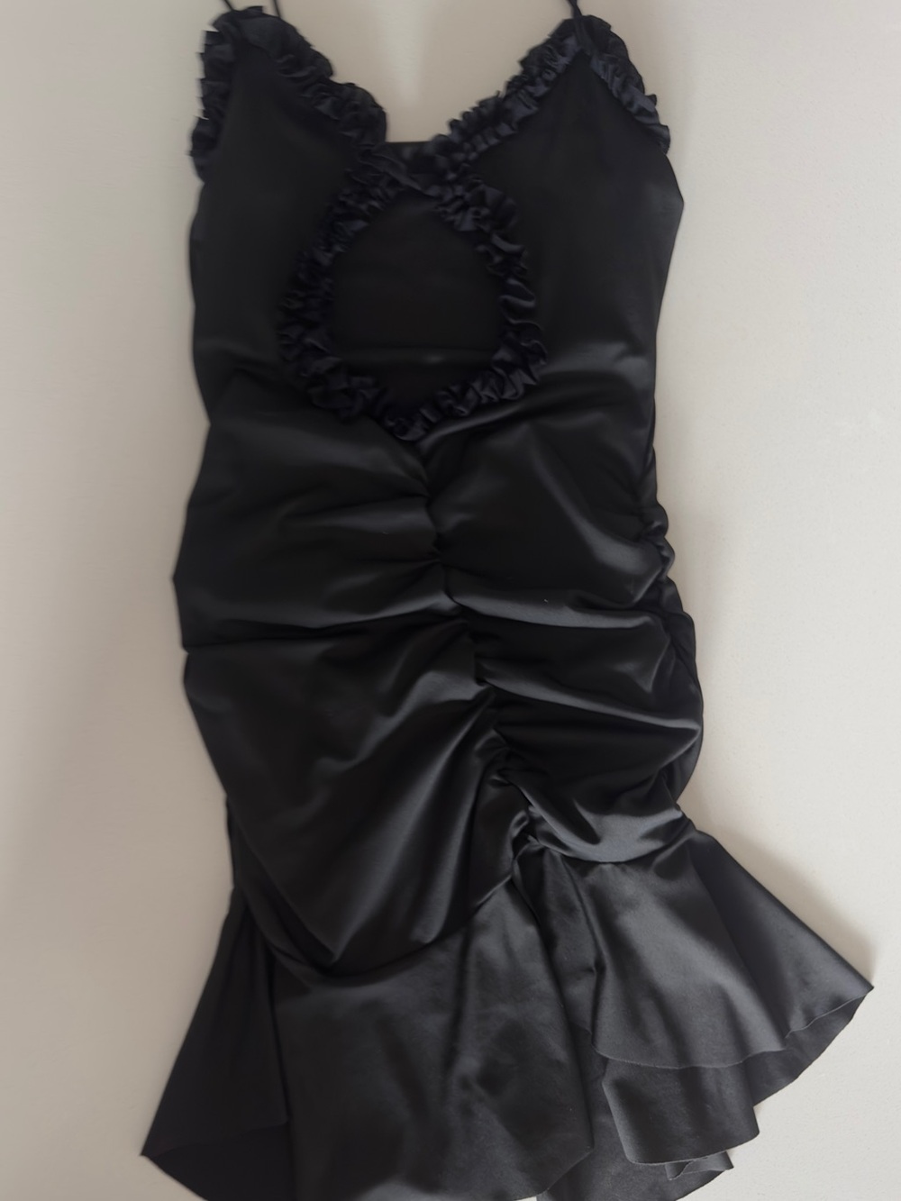 Black Ruffled Cutout Slip Dress - Picture 2 of 3